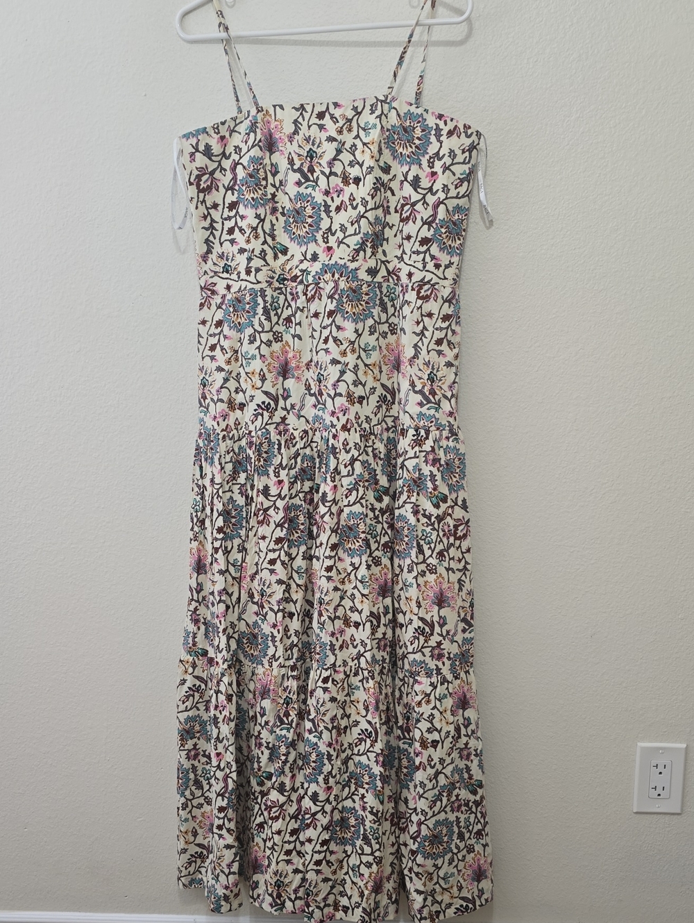 RAGA Cream Floral Maxi Dress with Blue and Pink Accents M